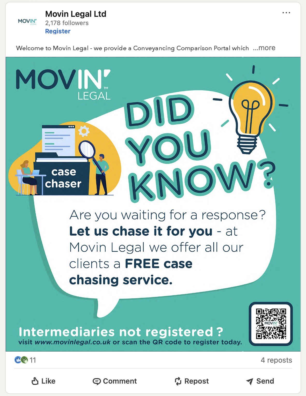 Movin Case Chasing Linkedin Post